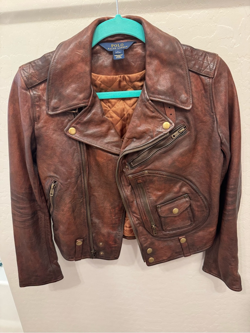 Polo by Ralph Lauren Distressed Brown Leather Bomber Jacket